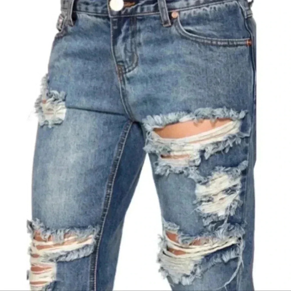 One Teaspoon Light Wash Distressed Straight Leg Ankle Cotton Jeans Size … - Picture 3 of 14